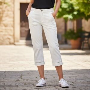 Zac & Rachel Cream Cropped Ankle Jeans with Trimmed Hem